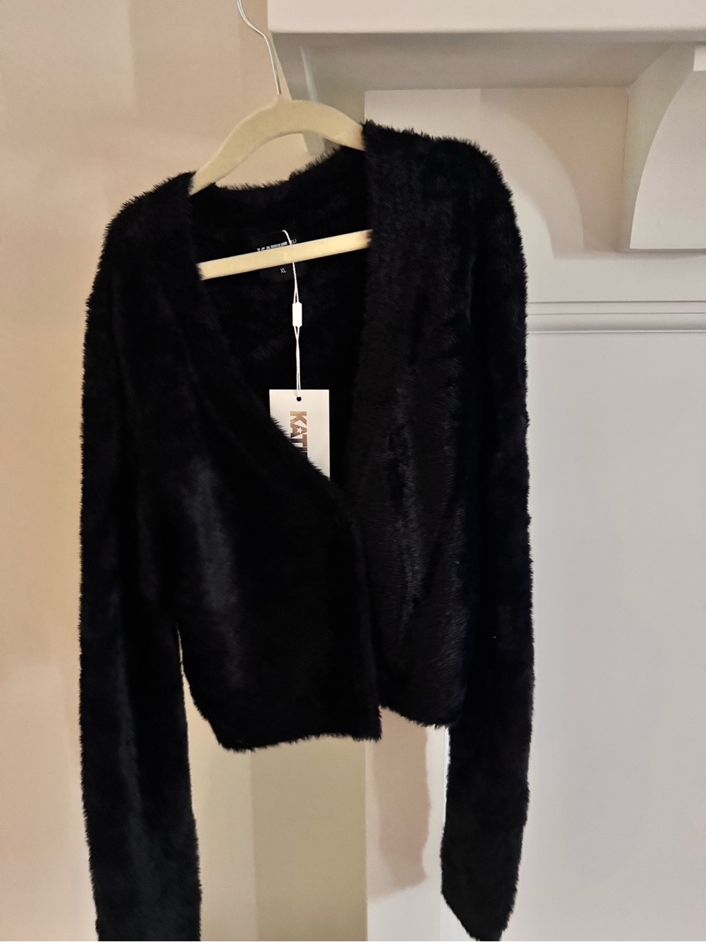 Katie J NYC Black Faux Fur cardigan sweater
